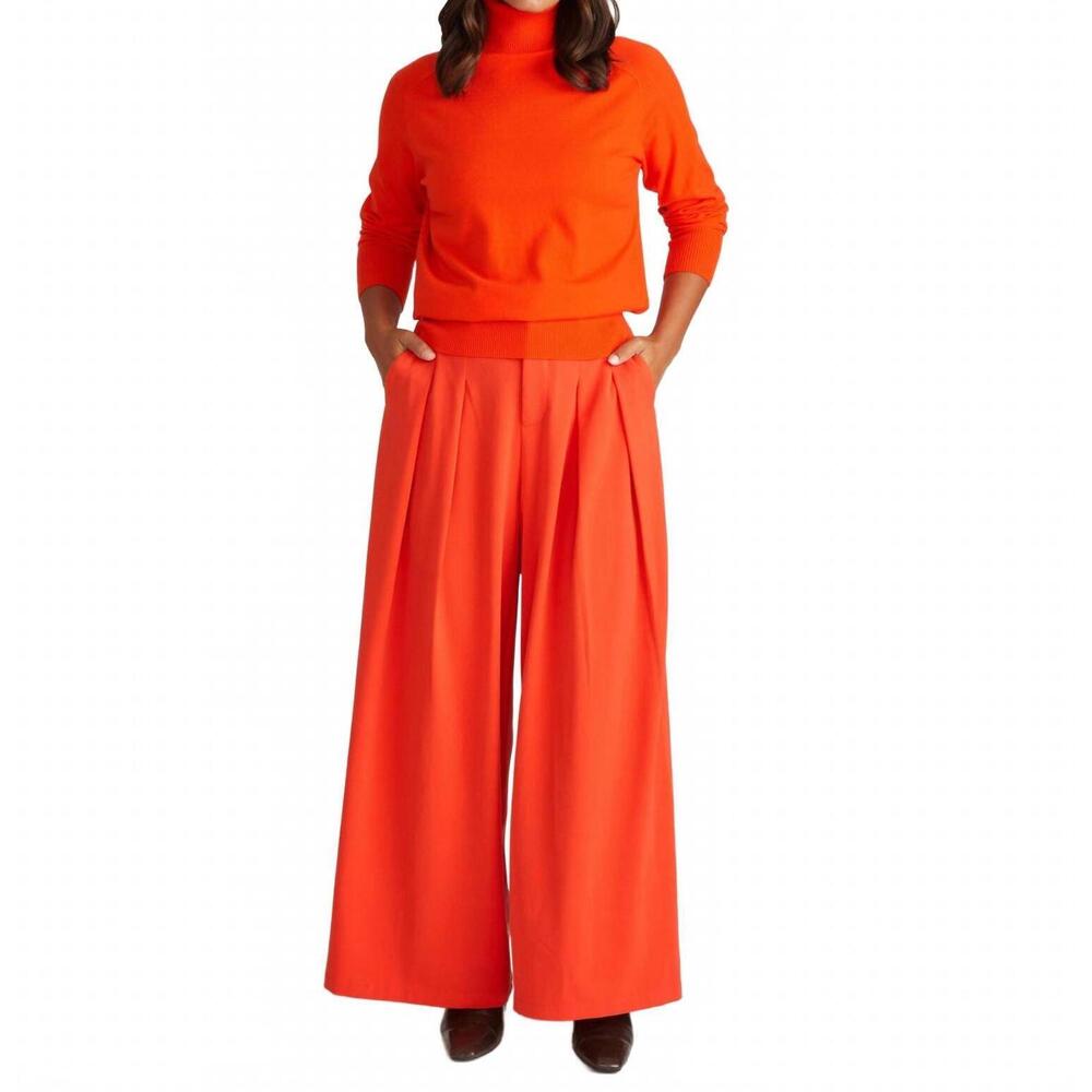 Wide-Leg High-Waist Pants in Bright Orange